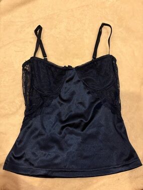 SHEIN Navy Blue Lace Satin Cami Tank Top